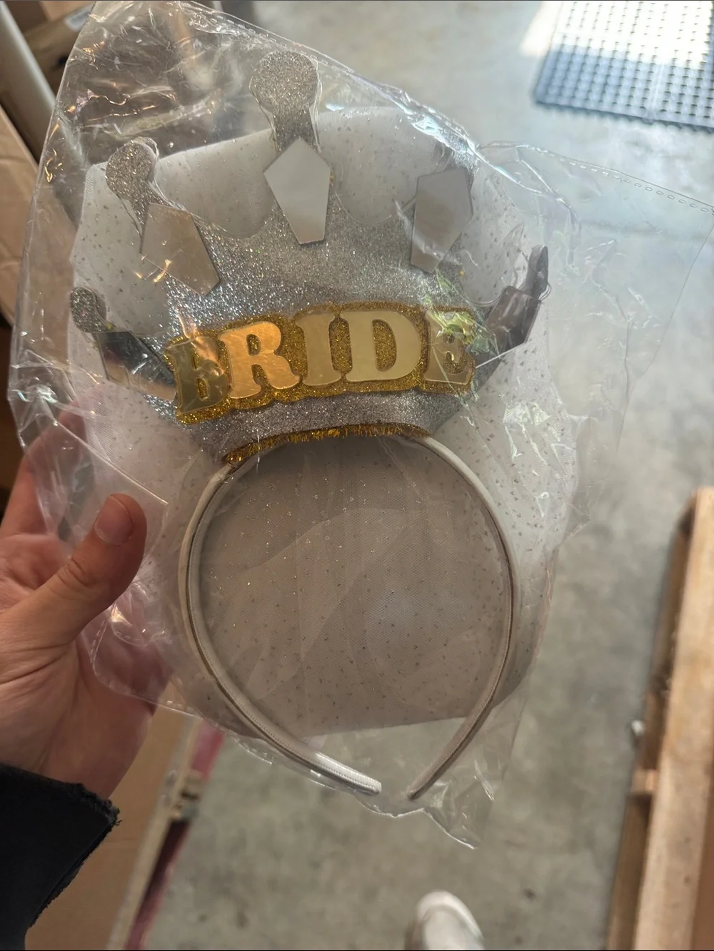 Bride LED Crown Headband in Gold with White Veil - Party Accessory